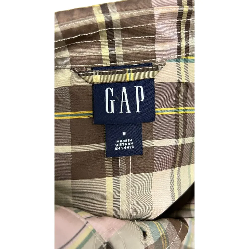 🤎 GAP S Plaid Coat Brown Tan Country Core Vintage Style Lightweight Jacket - Picture 4 of 4
